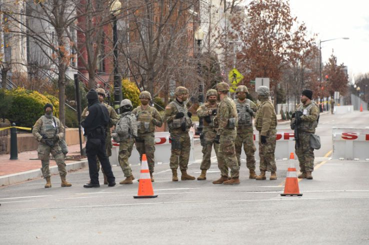 National Guard troops stand in the streets of Washington, D.C.